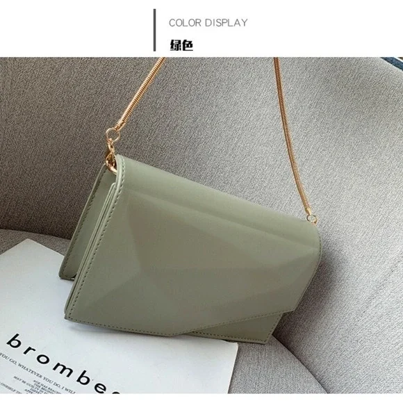 Geometric Clutch Bag Gold Chain Shoulder Crossbody Evening Bag Women - Picture 4 of 9